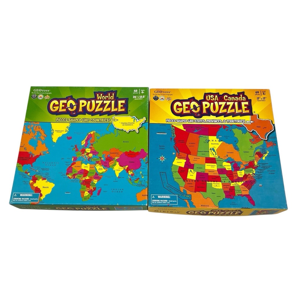 Lot 2 GeoPuzzle Country State Shaped Jigsaw Puzzles Geography USA Canada World‎